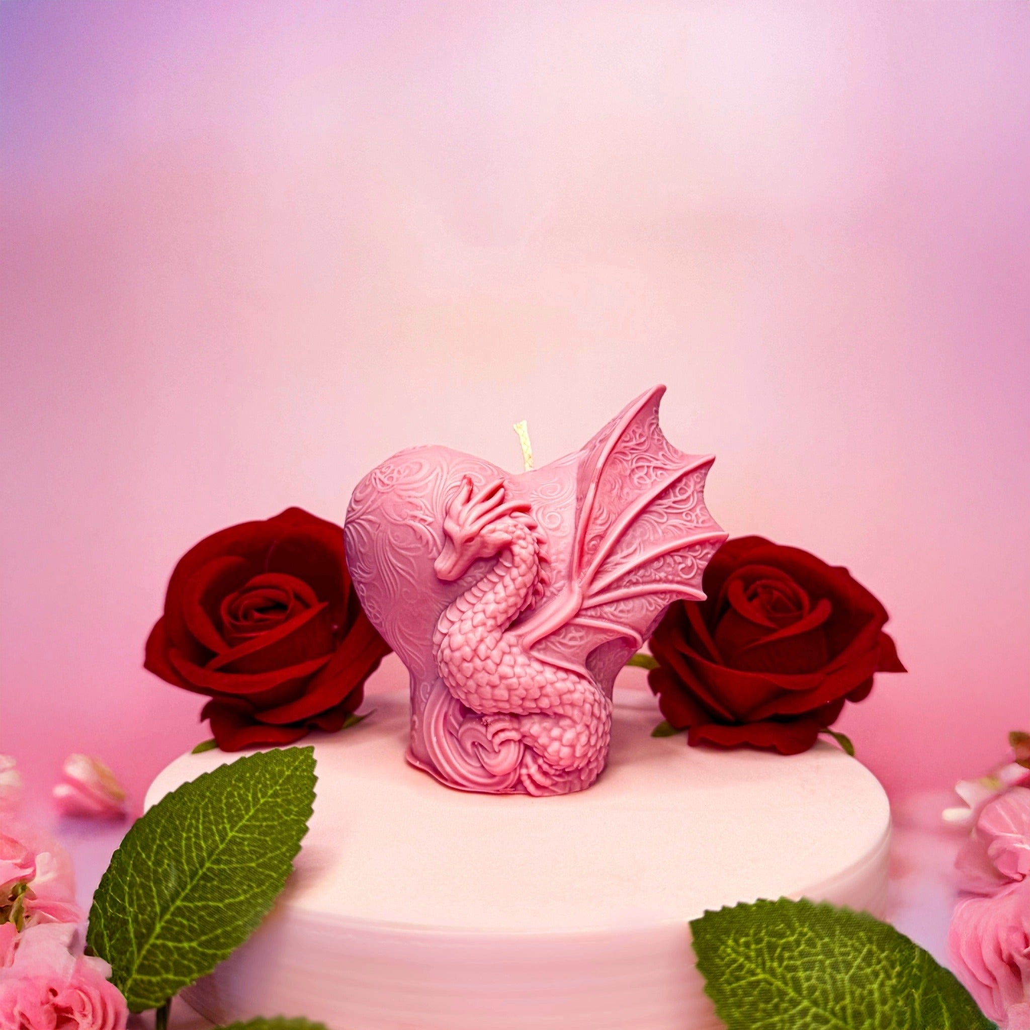 Romantic dragon and heart candle Valentine’s Guardian decorative soy candle.